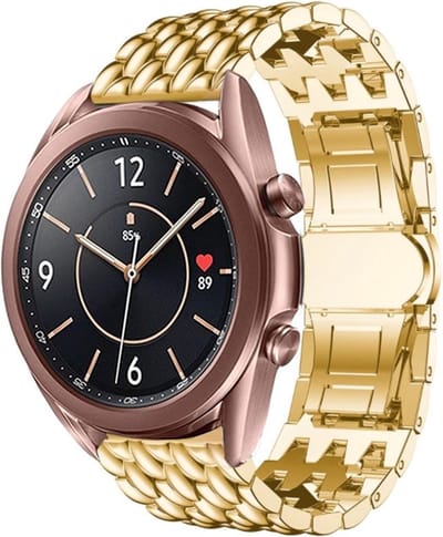 Stalen Smartwatch bandje - Geschikt voor Samsung Galaxy Watch 3 - 41mm / Galaxy Watch 1 42mm / Galaxy Watch Active / Active 2 / Gear Sport bandje - stalen draak band - Goud