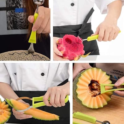 4-in-1 Fruit Tool Set voor Watermeloen, Inclusief Snijgereedschap, Lepel en Zaadverwijderaar, Ideaal voor Fruitdecoraties en DIY Snacks