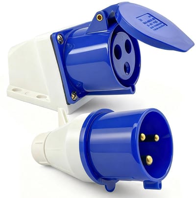 Industriële Stekker Adapter - CEE Adapter Stroom - Stroomvoorziening Buiten - IP44 Waterdicht - 32 A 3-polig - Wit Blauw
