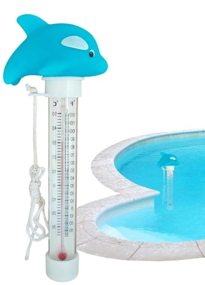Zwembadthermometer Drijvend - Watermeter Dieren - Watertemperatuur Meten - Vrolijk Dieren Design - 20 cm Lengte - Blauwe Dolfijn