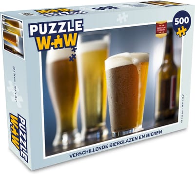 Puzzel Verschillende bierglazen en bieren - Legpuzzel - Puzzel 500 stukjes