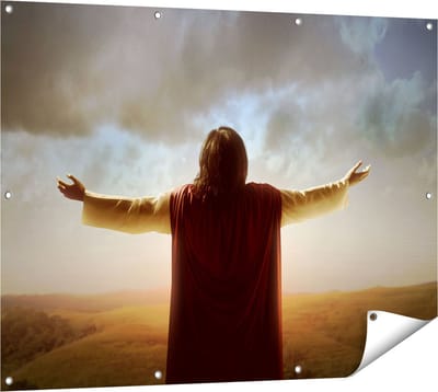 Gards Tuinposter Jezus Christus aan het Bidden bij Zonsopgang - 120x90 cm - Tuindoek - Tuindecoratie - Wanddecoratie buiten - Tuinschilderij