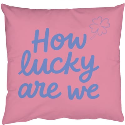 Sierkussens - Kussentjes Woonkamer - 50x50 cm - How lucky are we - Klavervier - Roze - Blauw