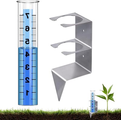 Regenmeter Tuin - Glas Roestvrij Staal - Neerslag Meten - Afneembare Meter - 7 Inch - Transparant