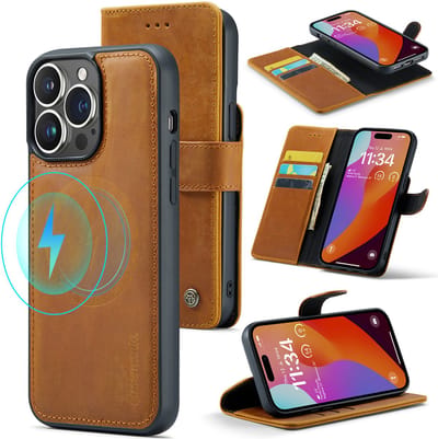 Casemania Echt Leren Hoesje Geschikt voor Apple iPhone 15 Pro Max - Sienna Brown - 2-in-1 Magnetisch Afneembare Book Case - Portemonnee Hoes met Pasjeshouder - Geschikt voor MagSafe