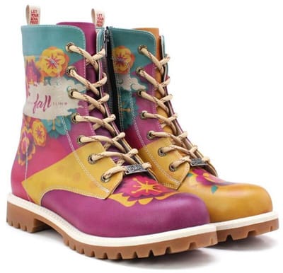 Goby Dames Veterboots – Herfstbloemen Illustratie – Handgemaakt – Premium Kwaliteit – Maat 39