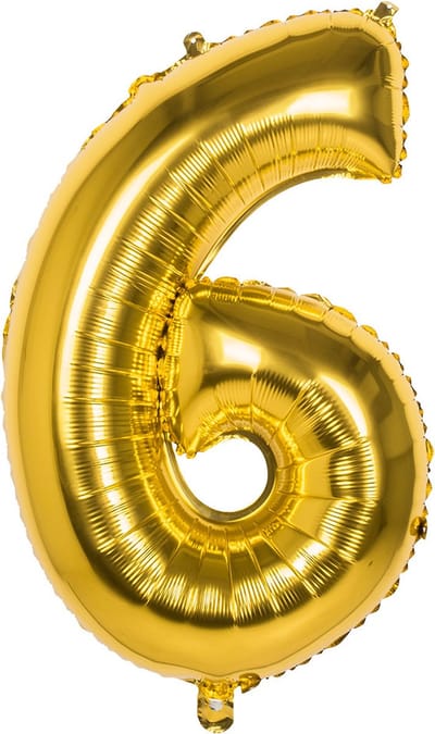 Folieballon - cijfer 6 - goud - 80cm