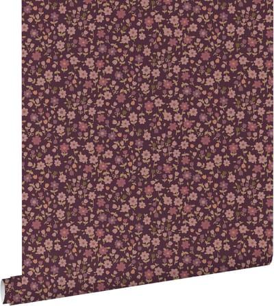 ESTAhome behang bloemetjes aubergine paars - 50 x 900 cm - 131636