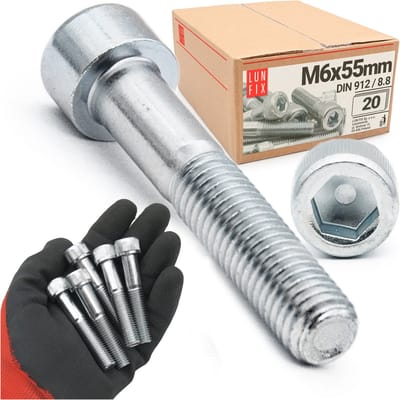 LUN FIX - Zylinderkopfschroeven M6x55 mm - 20 stuks - DIN 912 - Vol draad - Staal verzinkt