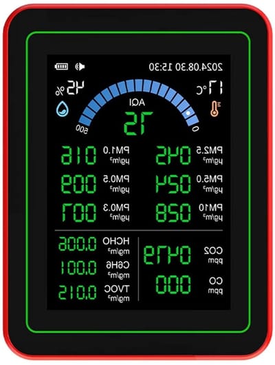 Luchtkwaliteitsmeter - CO2 meter - Binnenlucht Meten - Gegevensopslag Jaar - 28 Inch Scherm - Zwart