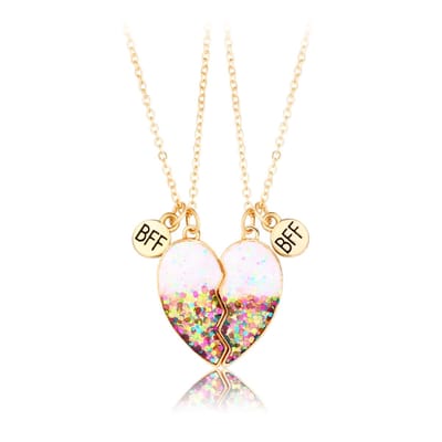 Bixorp Friends BFF Ketting voor 2 met Glitter Hartje Goudkleurig  - Regenboog Vriendschapsketting - Twee Helften Best Friends -  Voor Meisjes  - Best Friends Ketting Vriendschap Cadeau voor Twee