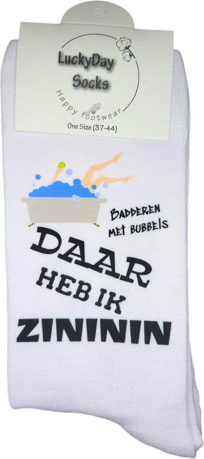 Zininin - Bad Sokken - in bad gaan - Bubbels - Badderen - Verjaardags cadeau vrouw en man - vrolijke sokken - Valentijns cadeau - Witte sokken met tekst - grappige sokken - leuke dames en heren sokken - moederdag - vaderdag