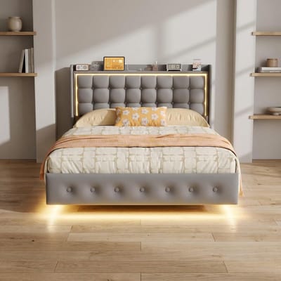 Gestoffeerd Bed - Tweepersoonsbed - Slaapkamer Inrichten - Zwevend Effect - 160x200 cm - Donkergrijs