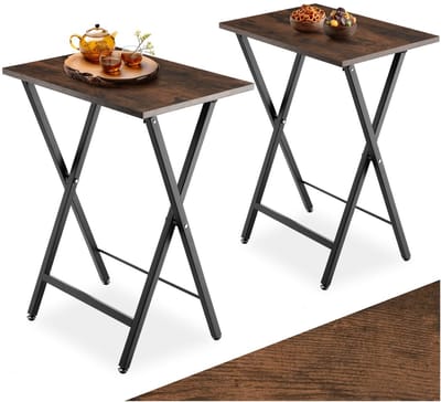 tectake® - Set van 2 Opklapbare Bijzettafels – Houten Dienbladtafel in Industrieel Design, 48x36x66,5 cm, Tv-Tafel voor Kleine Ruimtes, Vintage Salontafel, Zwart Metalen Frame – Industrial Dark Brown
