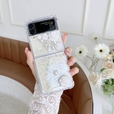 Luxe Gedroogde Echte Bloemen Dames Hoesje voor Samsung Galaxy Z Flip 4 2 3 1 Transparant Helder Schokbestendig Zacht flip4 Flip3 Flip2 Cover Z Flip 4