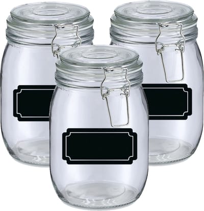Weckpotten/inmaakpotten - 4x - 1L - glas - met beugelsluiting - incl. etiketten
