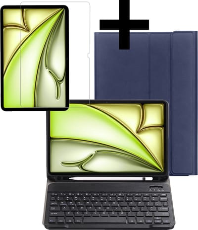 Hoesje - Geschikt voor Apple iPad Air 2024/2025/2026 (M3/M4) - 11 inch - Met Screenprotector - Toetsenbord Case - Keyboard Book Cover - Hoes - Donkerblauw