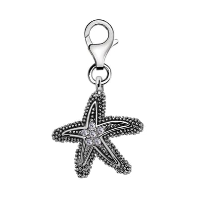 Quiges – Charm – Hanger - 3D Zeester - Verzilverd - karabijnslot - geschikt - voor - Bedelarmband - QHC106