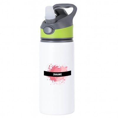 Hacebo® - roze verfvlek met eigen naam waterfles met rietje groen - Kunst - kunstenaars/kunstenaressen - verjaardag - mensen die houden van verven - kunst liefhebbers - cadeau - kado - geschenk - gift - water fles - 650ML