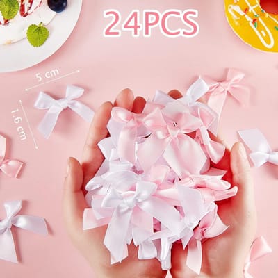 YAGXIG 24 zelfklevende strikken van lint, ideaal voor doe-het-zelf-knutselwerkjes, Valentijnsdag en babyshower-kaartversieringen, 5 cm breed (roze).
