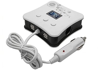 Allecto - 3 Way Triple Auto Sigarettenaansteker Socket Splitter - LED Licht - Wit - 4 USB DC 12 V Oplader - Geschikt voor Auto - Modern