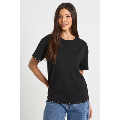boohoo Dames Oversized T-shirt met studdetails | Black | Maat: 6