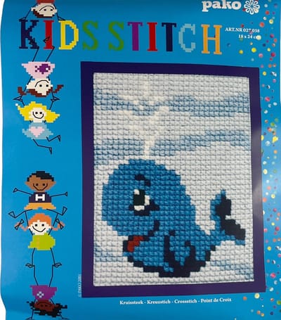 Pako kinder borduurpakket kruissteek - Walvis -geprint stramien - 027.038 - DIY kids kit