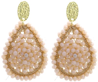Dames Oorbellen - Beige / Goud - Met Facet Geslepen Glaskralen - Elegant en Opvallend - 7x4cm