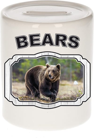 Dieren liefhebber bruine beer spaarpot 9 cm jongens en meisjes - keramiek - Cadeau spaarpotten beren liefhebber