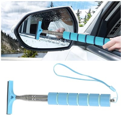Dailygoods- Spiegelwisser Intrekbaar - Draagbare Spiegelwisser - Verstelbare Wisser - Rubber + Roestvrij Staal - 180 Graden Wiphoek - Zachte Rubber voor Krassenvrije Reiniging - Autospiegelreiniger