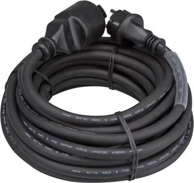 Verlengkabel, met krimpkous, H05RR-F 3G2.5, 10 m, 16 A/230 V, 3680 W, type E/F, IP44, rubber, zwart