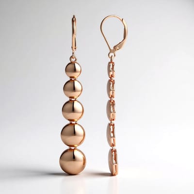 Cavill - Lange zilveren oorbellen met roségoud coating - 925 sterlingzilver - Filigrane ketting met bolletjes - Moderne clipsluiting - Dames sieraden