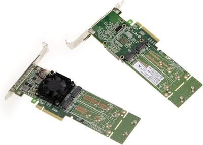 M.2 PCIe 3.0 x8 Controllerkaart voor 4 NVMe M Key SSD's