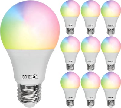 Voordeelpak 10x LED Lamp E27 - Kozolux - Smart LED - Wifi+Bluetooth - 9W 800lm - RGB+CCT - Aanpasbare Kleur - Dimbaar