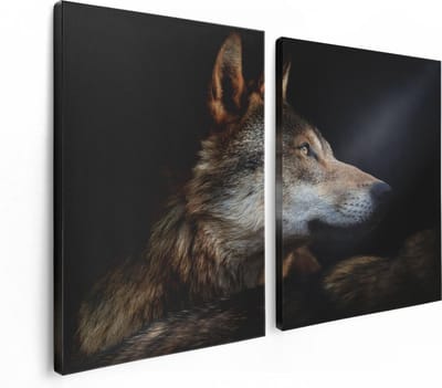 Artaza Canvas Schilderij Tweeluik Wolvenkop Met Een Zonnestraal - Wolf - 120x80 - Foto Op Canvas - Canvas Print