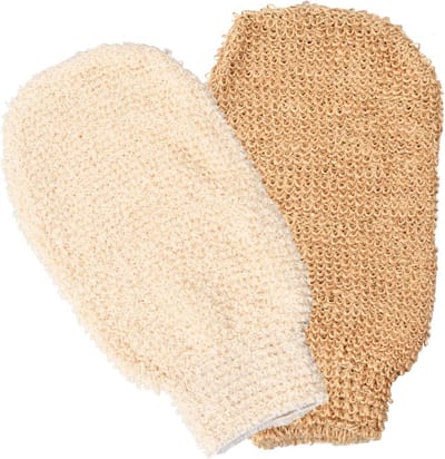 Peelinghandschoenen voor een zachte huid, exfoliërende massagehandschoenen, hammam handschoenen voor alle handen (abrikoos, khaki)