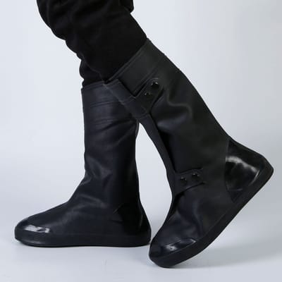 Regenschoenovertrekken, waterdicht voor dames en heren, verdikte antislip en slijtvaste zool voor regenachtige dagen, regenschoenovertrekken voor volwassenen, zwart hoog model, sneeuwschoenovertrekken, zwart XXL maat (40/41)