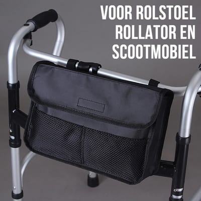 Allernieuwste Universele Rollator Opbergtas - Rolstoel en Rollator Tas - Ruime Rollatortas - Zwart - 32 x 20 x 7 cm