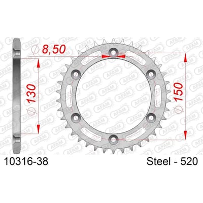 Stalen tandwiel Afam 520 38 dents