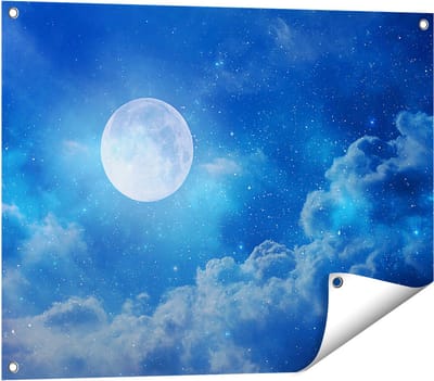 Gards Tuinposter Volle Maan in de Blauwe Hemel met Sterren - 80x60 cm - Tuindoek - Tuindecoratie - Wanddecoratie buiten - Tuinschilderij