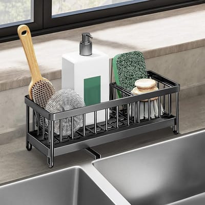 Spoelbakorganizer met Afdruipbak en Opbergdoos voor Sponzen en Zeep in Keuken en Badkamer