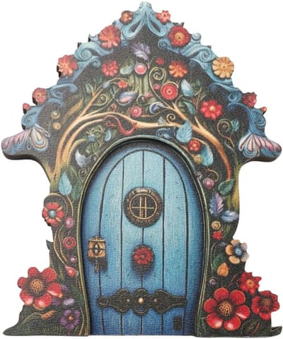 Miniatuur Deurtje - Elfenhuisje Boom - Tuin Decoratie - Handgemaakt Hout - 10x10x1 cm - Meerkleurig