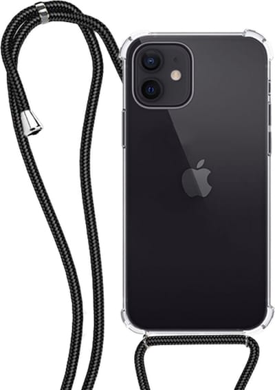 Hoesje - Geschikt voor Apple iPhone 12 Mini - Met Koord - Shock Proof - Siliconen Case - Back Cover - Telefoonkoord - Telefoon Hoes Shockproof - Telefoonketting - Transparant