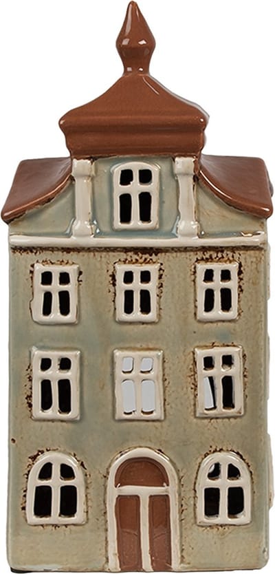Clayre & Eef Waxinelichthouder Huis 12x9x25 cm Groen Bruin Keramiek