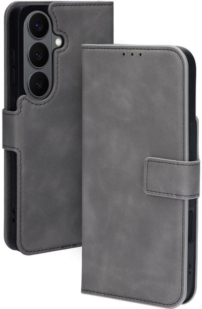 Mobiparts hoesje geschikt voor Samsung Galaxy S26 - Wallet/Boekhoesje - Eco Leer - Magneet Sluiting - Opberg vakken - Grijs