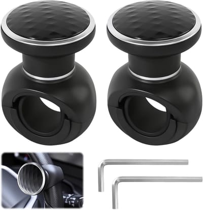 2 Stuks Universele Stuurknoppen Spinner met Sleutel, Stuurknop voor Auto's, Vrachtwagens, Tractors en Tuinmachines, Zwart en Ergonomisch Ontwerp