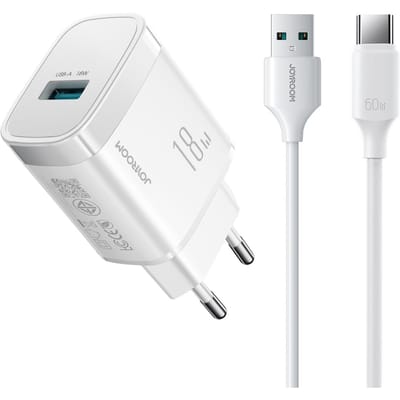 Netlader met USB-C-kabel Joyroom JR-TF4, 18W, 3A, 1 x USB-A, Wit
