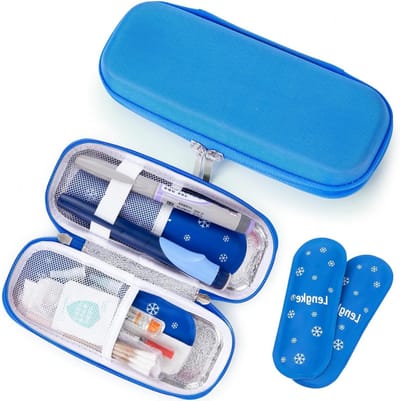 Draagbare Insuline Koeltas voor Reizen - Organizer voor Diabetesspullen met 2 TSA-goedgekeurde Koelpacks, Ideaal voor Insulinepennen en Medicijnen (Blauw)