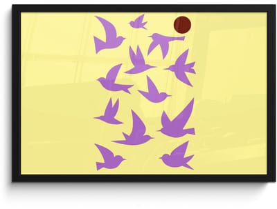 Poster in lijst - Fotolijst 60x40 cm - Posters - Vogels - Cirkel - Geel - Beweging - Posterlijst zwart - Decoratie - Wanddecoratie woonkamer - Muurdecoratie slaapkamer