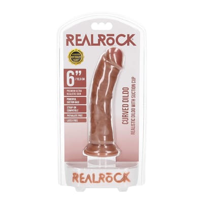 Shots - RealRock Gebogen Realistische Dildo met Zuignap - 15,5 cm tan